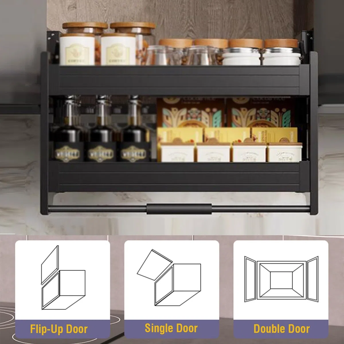 Ausziehbarer Schrank-Organizer, Verstellbare Ausziehbare Regale, Küchenwandschrank, Aufbewahrungsorganisator, 2-stufiges Wandschrank-Ausziehregalsystem, Hochschrank, Ausziehbare Regale(76x28x54cm)