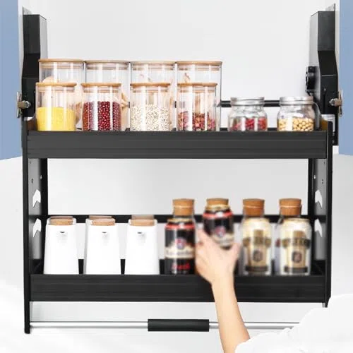 Schrank-Organizer zum Herunterziehen, 2 Ebenen, Küchenschrank, ausziehbar, platzsparend, ideales Gewürzregal, Aufbewahrungsstück für die Küche, einfarbig, 650 mm