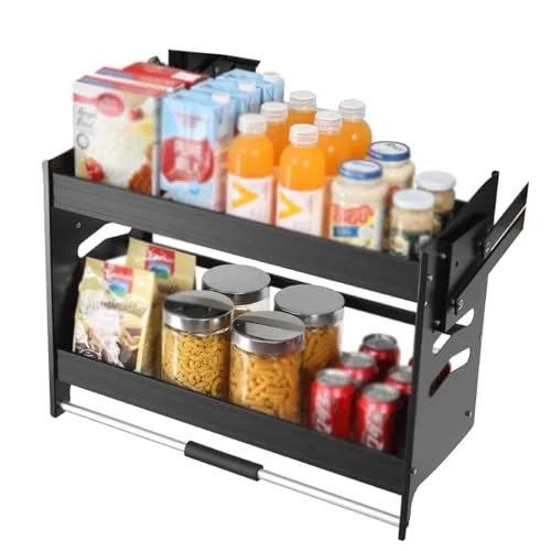 Schrank-Organizer zum Herunterziehen, 2 Ebenen, Küchenschrank, ausziehbar, platzsparend, ideales Gewürzregal, Aufbewahrungsstück für die Küche, einfarbig, 650 mm