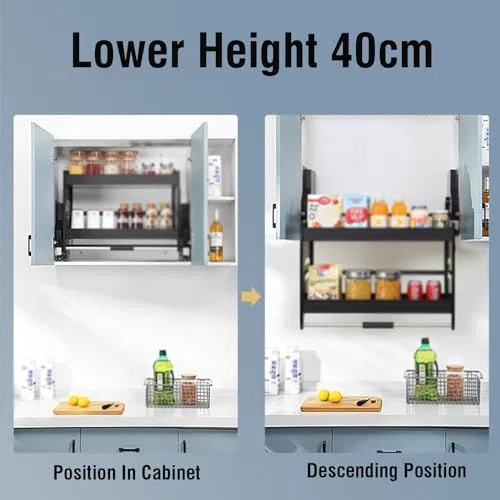 Schrank-Organizer zum Herunterziehen, 2 Ebenen, Küchenschrank, ausziehbar, platzsparend, ideales Gewürzregal, Aufbewahrungsstück für die Küche, einfarbig, 650 mm