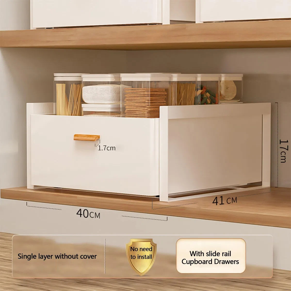 Generisch Ausziehbarer Schrank Organizer Teleskopschublade Nachrüsten ausziehbare Schublade mit Griff ausziehbarer Schrank Organizer aus Kohlenstoffstahl. Kein Bohren und Nageln erforderlich.