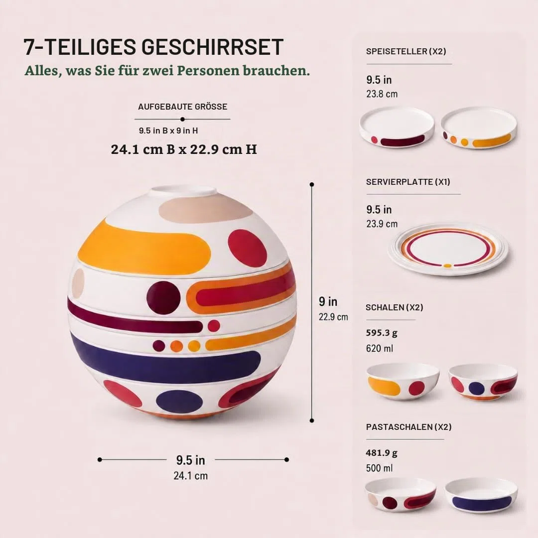 Villeroy & Boch – La Boule Miami Dinner-Set 7 teilig Bunt, Spülmaschinenfest, Mikrowellensicher, Geschirrset Modern mit Tellern und Schalen, Tafelservice, Deko, Geschirr Keramik, Premium Porzellan