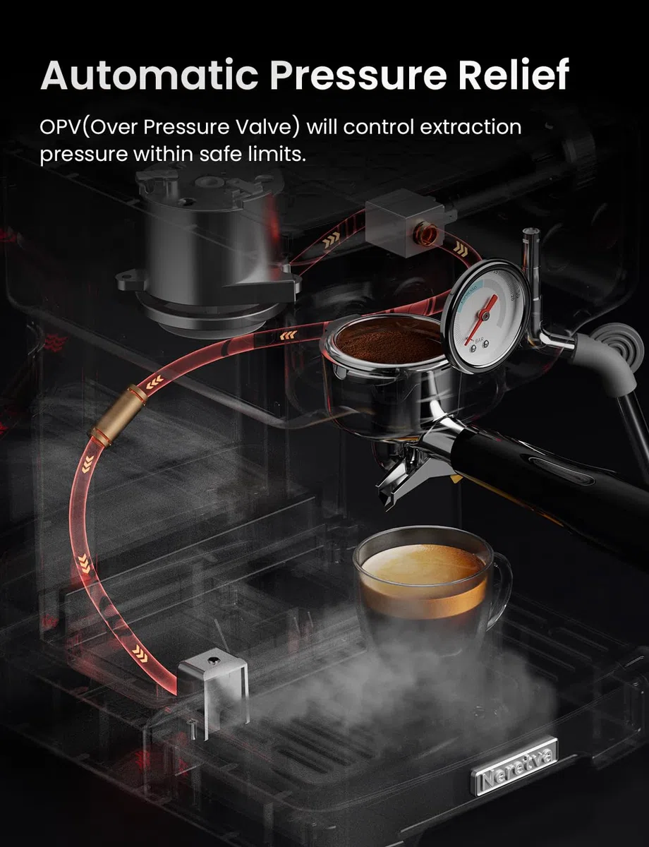 Neretva Siebträgermaschine, Edelstahl Espressomaschine 15 Bar Professionellem Siebträger Kaffeemaschine mit Leistungsstarker Milchaufschäumer, Sichtbares Manometer, 1,8L-Tank, inkl. Barista-Kit