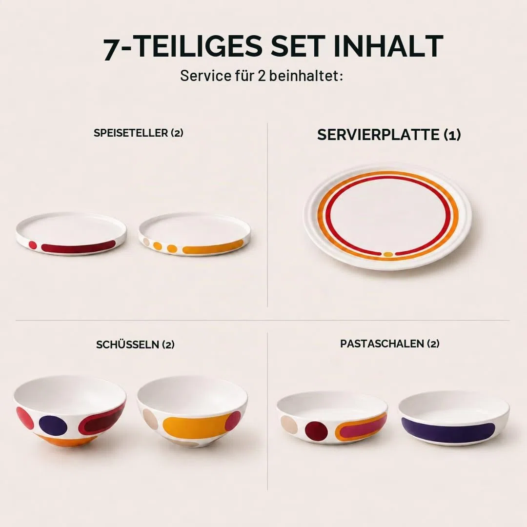 Villeroy & Boch – La Boule Miami Dinner-Set 7 teilig Bunt, Spülmaschinenfest, Mikrowellensicher, Geschirrset Modern mit Tellern und Schalen, Tafelservice, Deko, Geschirr Keramik, Premium Porzellan