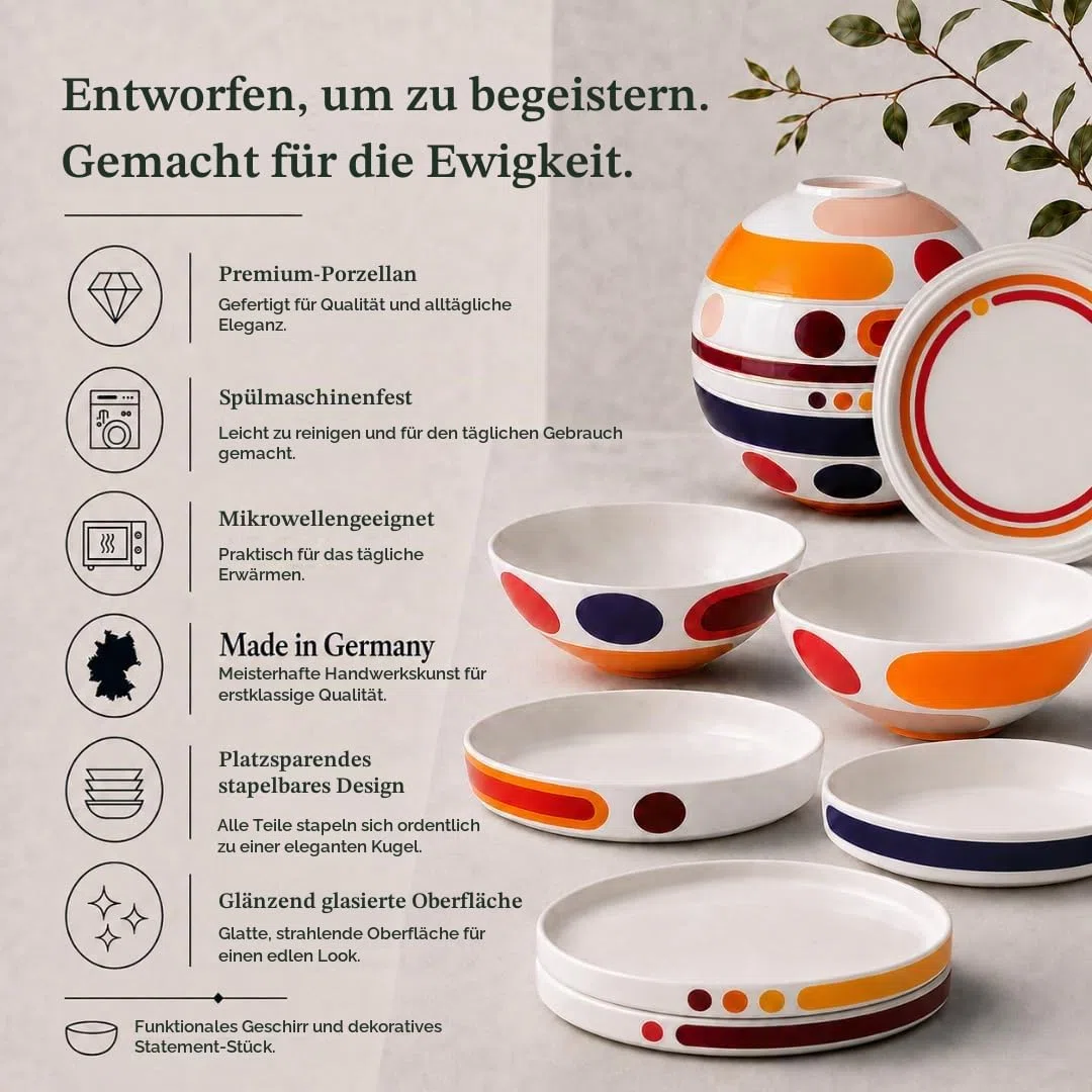 Villeroy & Boch – La Boule Miami Dinner-Set 7 teilig Bunt, Spülmaschinenfest, Mikrowellensicher, Geschirrset Modern mit Tellern und Schalen, Tafelservice, Deko, Geschirr Keramik, Premium Porzellan
