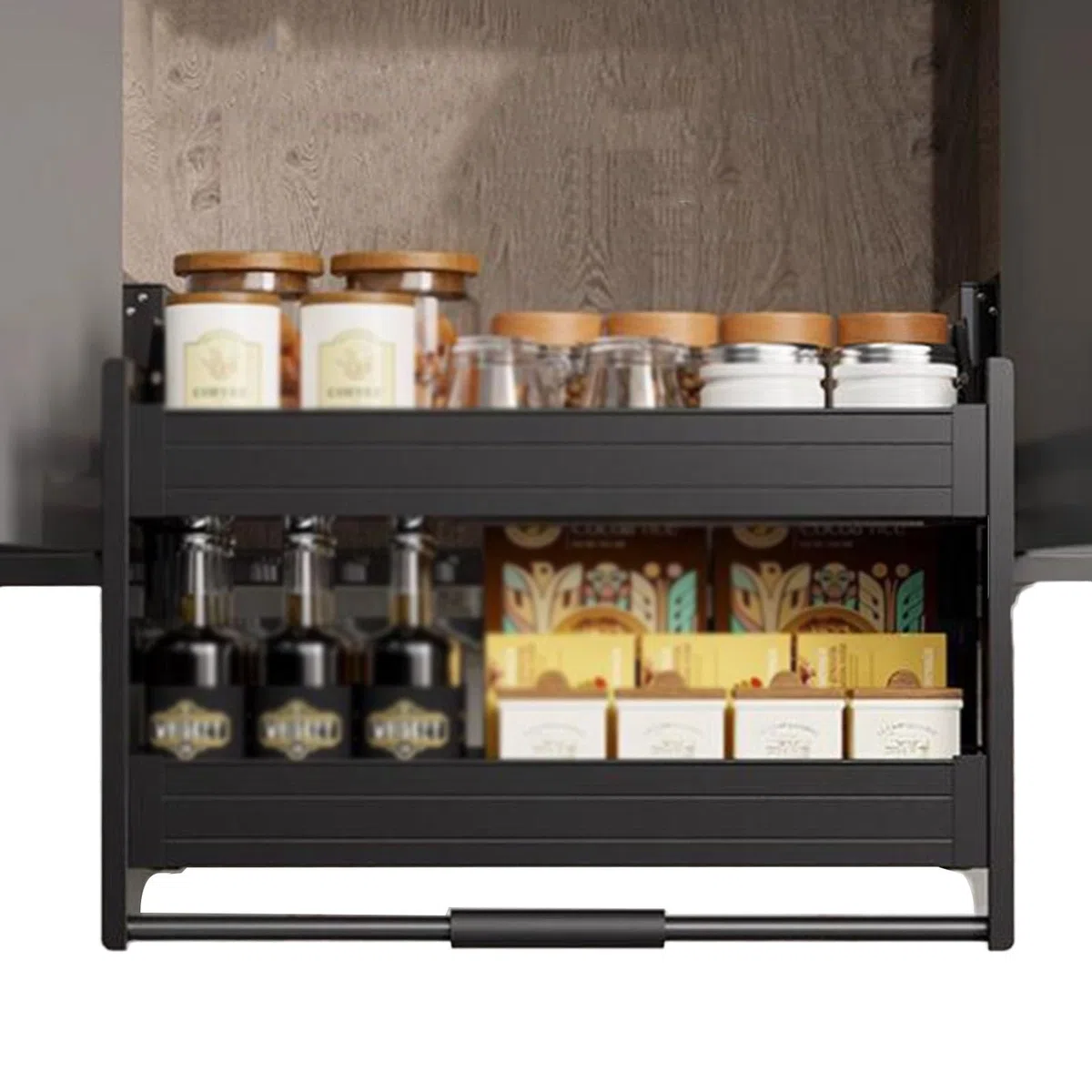 Ausziehbarer Schrank-Organizer, Verstellbare Ausziehbare Regale, Küchenwandschrank, Aufbewahrungsorganisator, 2-stufiges Wandschrank-Ausziehregalsystem, Hochschrank, Ausziehbare Regale(76x28x54cm)