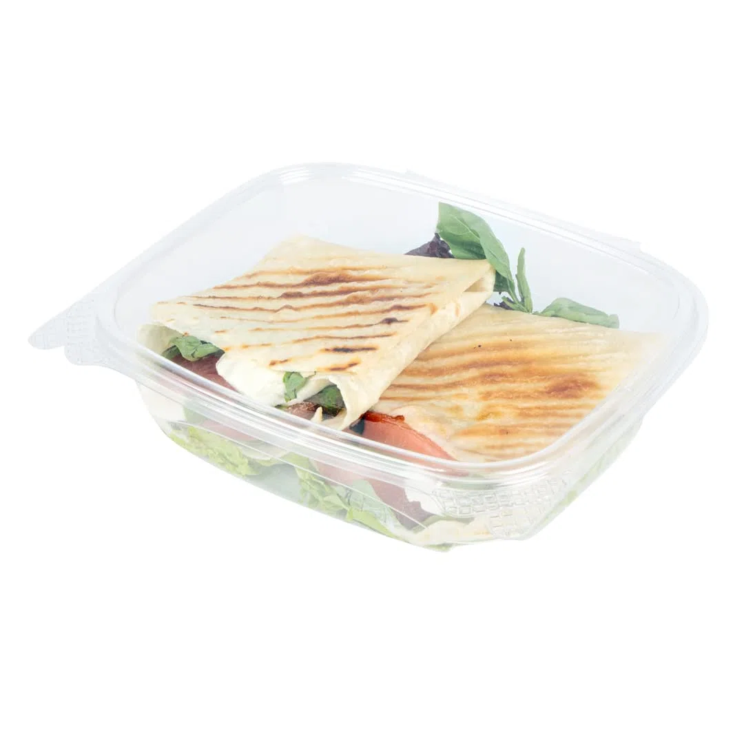 Thermo Tek Deli Lebensmittelbehälter, 680 ml, 100 Anti-Beschlag-Deckelbehälter – gefrierbar, rechteckig, transparenter Kunststoff, To Go Lebensmittelbehälter, Einweg-Behälter – Restaurantware