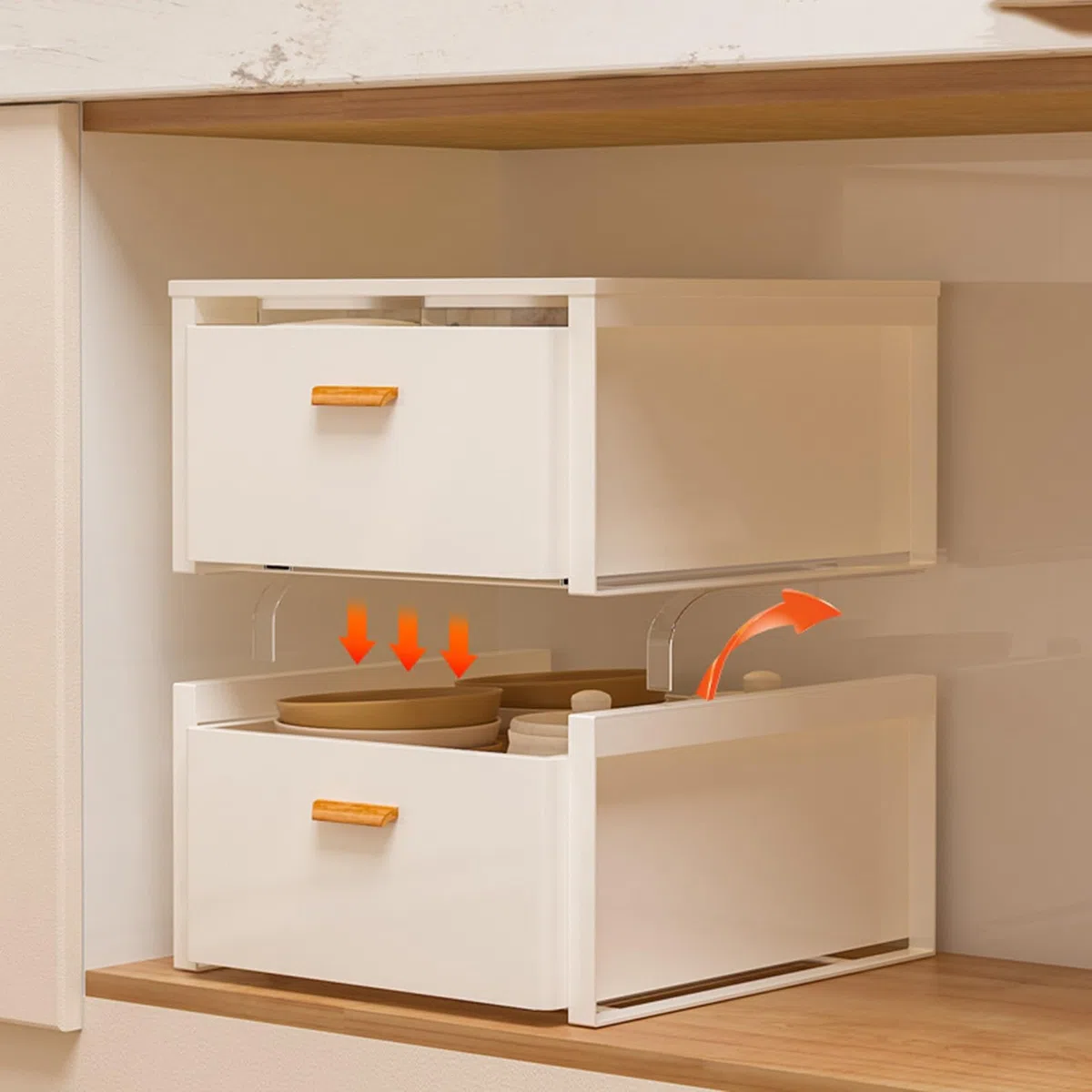 Generisch Ausziehbarer Schrank Organizer Teleskopschublade Nachrüsten ausziehbare Schublade mit Griff ausziehbarer Schrank Organizer aus Kohlenstoffstahl. Kein Bohren und Nageln erforderlich.