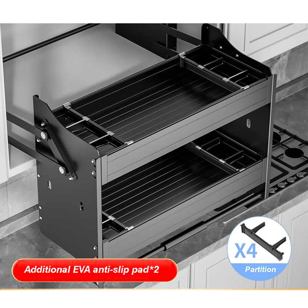 Ausziehbarer Schrank-Organizer, Verstellbare Ausziehbare Regale, Küchenwandschrank, Aufbewahrungsorganisator, 2-stufiges Wandschrank-Ausziehregalsystem, Hochschrank, Ausziehbare Regale(76x28x54cm)