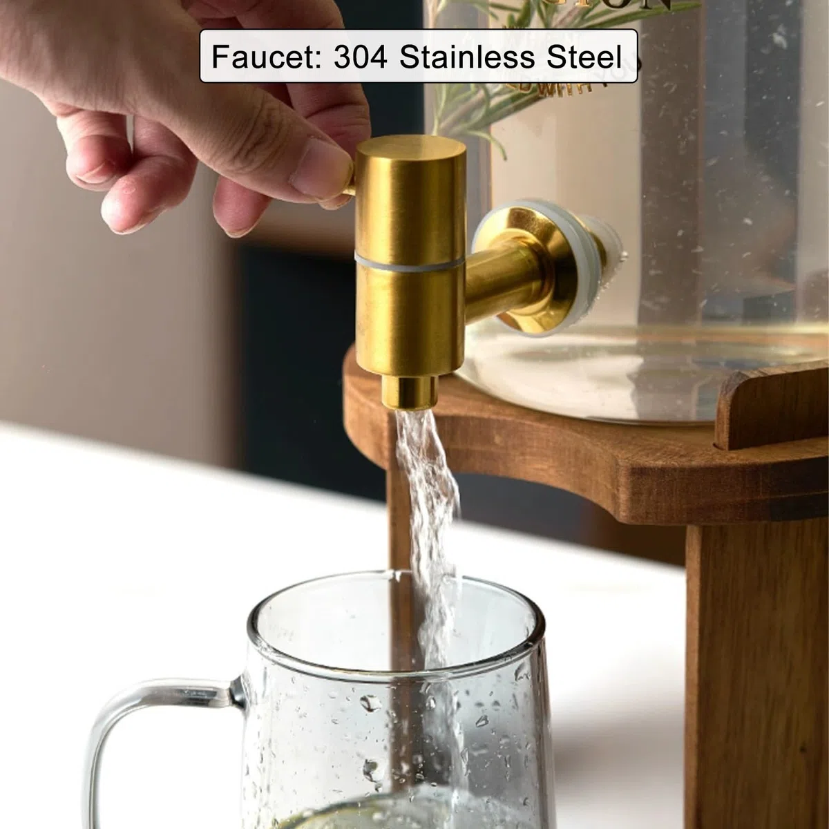 Getränkespender aus Borosilikatglas mit Holzständer, ideal für Partys, Saft und Eistee, 4,2 l Fassungsvermögen