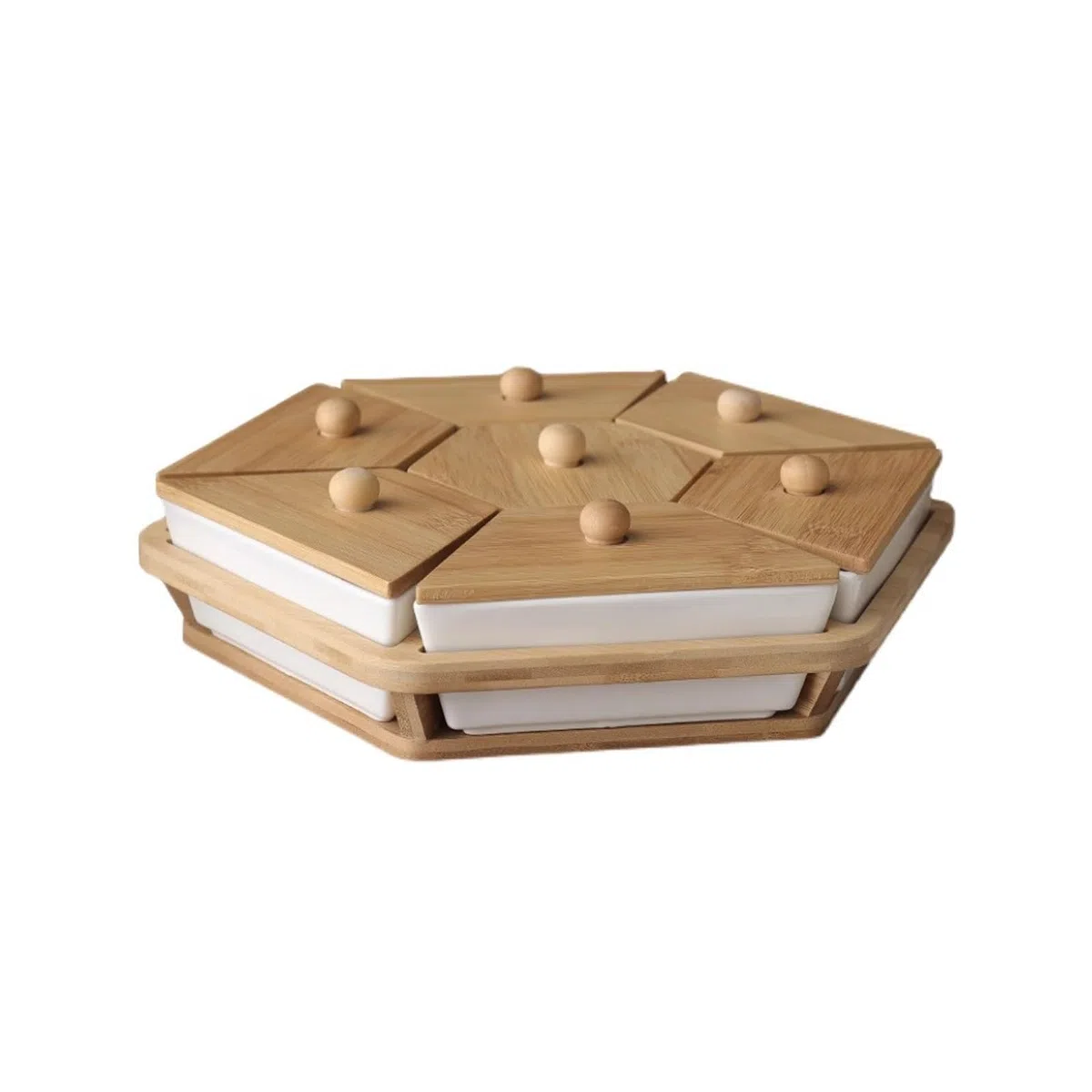 Keramik-Serviertablett Platten, geteiltes Servierset mit 7 abnehmbaren Fächern, Vorspeisen-Gerichte, Snack-Schüssel-Set für Party, Küche, Obst
