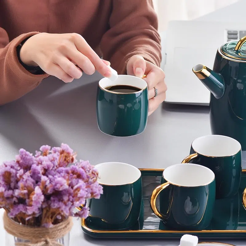 Krug mit Deckel Cold Kettle Keramik-Kaffeetassen und Tablett-Set Krug für Eistee