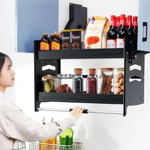 Schrank-Organizer zum Herunterziehen, 2 Ebenen, Küchenschrank, ausziehbar, platzsparend, ideales Gewürzregal, Aufbewahrungsstück für die Küche, einfarbig, 650 mm